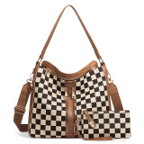 Leopard checkerboard pattern hand-held shoulder bag, checkered diagonal cross sub mother bag