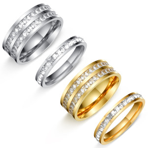 Square Diamond Zircon Stainless steel Steel Starry Sky Ring Rose Gold Ring