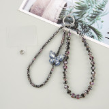 Double chain butterfly crystal fashion phone chain pearl chain phone case bag decoration