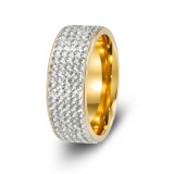 8MM Rhinestone stainless steel electroplated five row diamond ring
