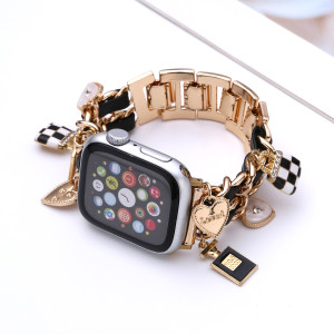 Suitable for iwatch 9 strap, iwatch S10 generation leather chain, metal bracelet, apple SE strap
