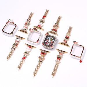 Christmas new diamond studded metal strap suitable for Apple Watch linked case iwatch56789SE set