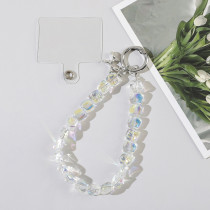 Transparent crystal stone mobile phone chain hanging accessory versatile, niche shaped bead wrist hanging chain short design