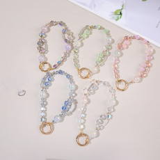 Sweet Girl Phone Chain Crystal Clear Versatile Short Pearl Colorful Bead Dream Keychain Phone Hanging Rope