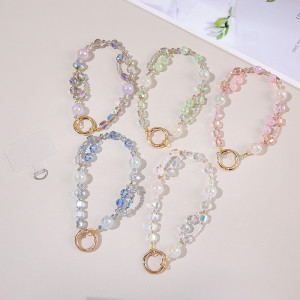 Sweet Girl Phone Chain Crystal Clear Versatile Short Pearl Colorful Bead Dream Keychain Phone Hanging Rope