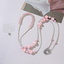 Long pearl phone chain can be folded and worn with ins dopamine for women's fresh and sweet keychain bag chain