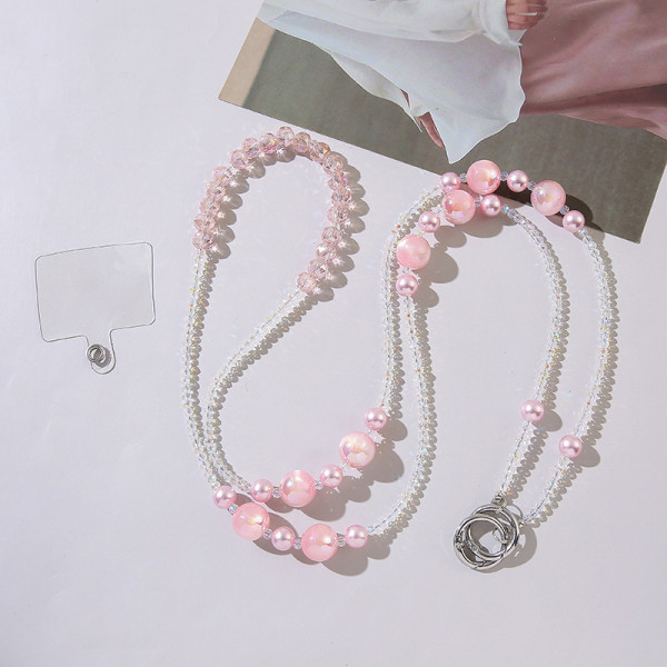 Long pearl phone chain can be folded and worn with ins dopamine for women's fresh and sweet keychain bag chain