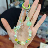 Mobile phone chain bursts with brightness, high-end bead wrist hanging chain, bow flower hanging decoration bag chain