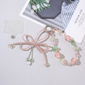 Mobile phone chain bursts with brightness, high-end bead wrist hanging chain, bow flower hanging decoration bag chain