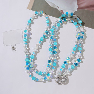 Long pearl phone chain can be folded and worn with ins dopamine for women's fresh and sweet keychain bag chain
