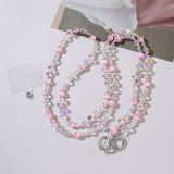 Long pearl phone chain can be folded and worn with ins dopamine for women's fresh and sweet keychain bag chain