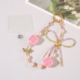 Mobile phone chain bursts with brightness, high-end bead wrist hanging chain, bow flower hanging decoration bag chain