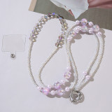Long pearl phone chain can be folded and worn with ins dopamine for women's fresh and sweet keychain bag chain