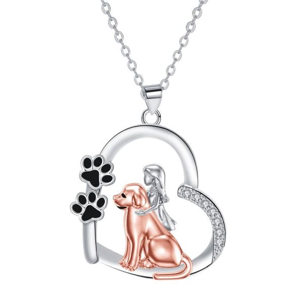 Jewelry heart-shaped dog and girl personalized design necklace fashionable and versatile women's jewelry