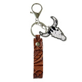 Genuine leather keychain, retro ethnic style, brown leather cow head, multi-color western style bag pendant