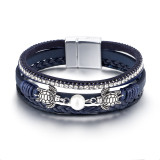 Ethnic style pearl turtle magnetic buckle women's bracelet, multi-layer PU leather woven bracelet