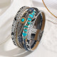 Jade Bohemian Style Bracelet, Gravel Feather Leather Bracelet, Retro Turquoise Magnetic Buckle Bracelet