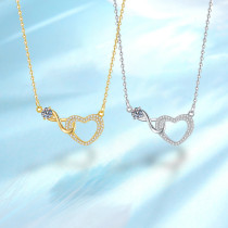 Diamond studded infinite love necklace for women, interlocking heart-shaped collarbone necklace necklace accessories