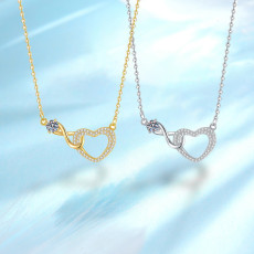 Diamond studded infinite love necklace for women, interlocking heart-shaped collarbone necklace necklace accessories