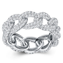 S925 Silver moissanite Cuban Chain Ring Hot Selling Finger Ring for Women
