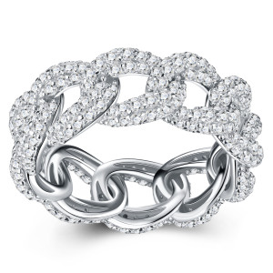 S925 Silver moissanite Cuban Chain Ring Hot Selling Finger Ring for Women