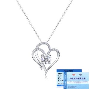 S925 silver heart-shaped necklace, 1CT moissanite heart-shaped pendant, collarbone chain