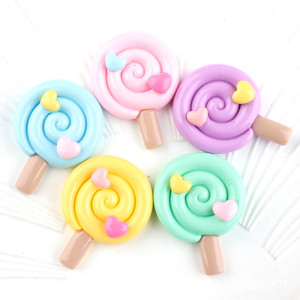 20mm snap button DIY charms Bright faced heart-shaped lollipop resin