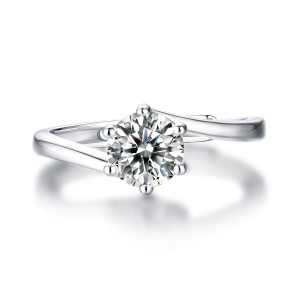 0.5CT DEF VVS 6.5mm  Moissanite Diamond Cherish ring Sterling Silver Flying Star Ring Platinum plating adjustable size
