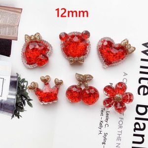 12mm snap button DIY charms High transparency red heart glitter gold crown resin