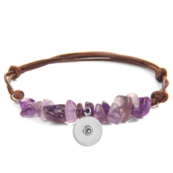 20mm snap button  bracelet Natural crushed stone leather rope woven bracelet for women in Bohemia