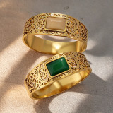 Vintage palace style gold stainless steel bracelet, emerald stone flower bracelet