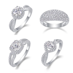 Moissanite Ring Women's 925 Pure Silver Plated 18K Gold Wedding Ring
