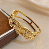 Retro Multi layer Wave Pattern Open Women's Bracelet 304 Stainless Steel Bracelet