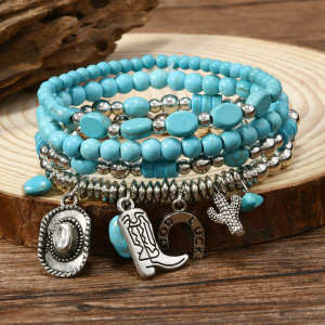 New turquoise bead women's multi-layer elastic set bracelet