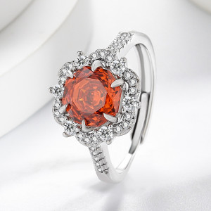 Caibao Rose Cutting Ring Women's Super Flash Papalacha High Carbon Diamond Jewelry