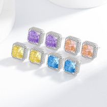 Wind Ice Flower Cutting Explosion Flash High Carbon Diamond Geometric Square Earrings Zircon Earrings