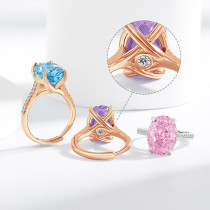 Sparkling Pigeon Egg Papalacha Ring with Luxurious Inlaid High Carbon Diamond Ice Flower Cutting Ring for Women