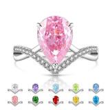 Caibao Ice Flower Cut V-Row Pear shaped Ring for Women's Explosive Flash High Carbon Diamond Crown Water Drop Ring