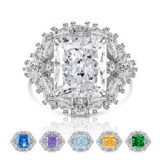 Dazzling Diamond Colorful Treasure Ice Flower Cutting Ring Sparkling High Carbon Diamond Jewelry