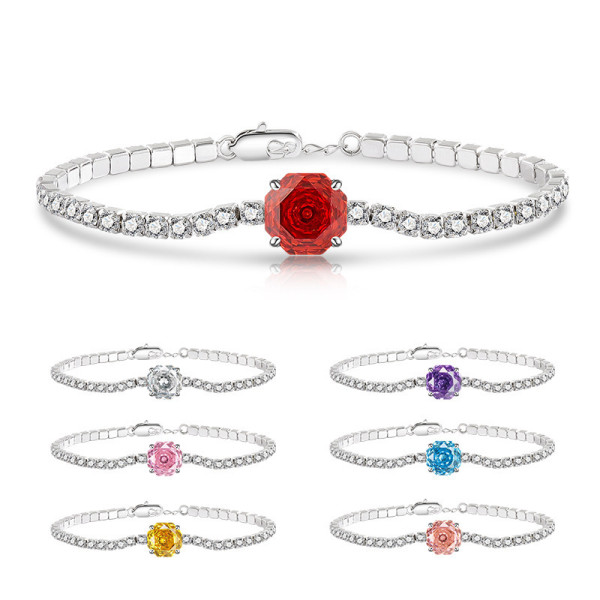 Rose Cut Oval Color Diamond Ice Flower Cut Bracelet with High Carbon Diamond Jewelry and Colorful Gemstones for Women