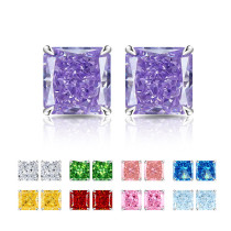Sparkling high carbon diamond square earrings, high-end color diamond earrings, women's ice flower cut earrings