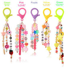 Keychain pendant, smiling face, LOVE letters, heart pendant, tassel bead, cute bag pendant