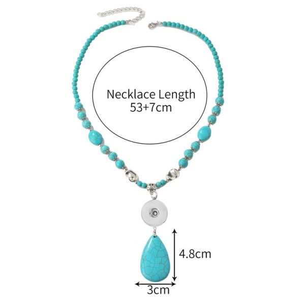 20mm snap button jewelty Vintage turquoise necklace Bohemian ethnic style necklace for women