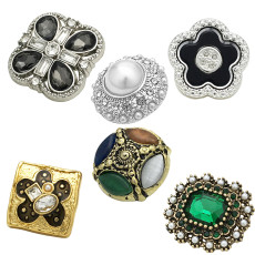 Flower Pearl  Rhinestone vintage Square crystal Metal 20MM Snap buttons