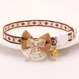 Pet coffee colored tie collar hanging bead lace bow bell cat necklace anti suffocation safety buckle