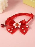 Pet Dog Pearl Bow Collar Yorkshire Marzis Pink Girl Heart Adjustable Neck Collar