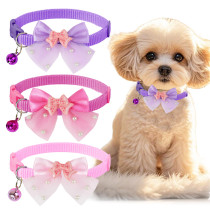 Pet Dog Pearl Bow Collar Yorkshire Marzis Pink Girl Heart Adjustable Neck Collar