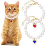 Cat Pearl Collar Necklace Princess Style Acrylic Love Water Diamond Pendant Cat Collar Lady Style Dog Neck Ring