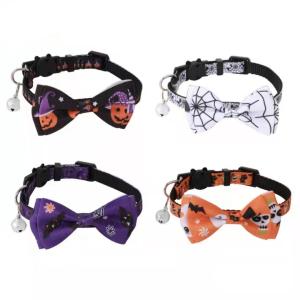 New Pet Collar Halloween Ribbon Cat Collar Bow Cat Collar with Bell