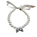 Pet jewelry, pearl necklace, cat and dog collar, bone pendant, small and medium-sized dog
